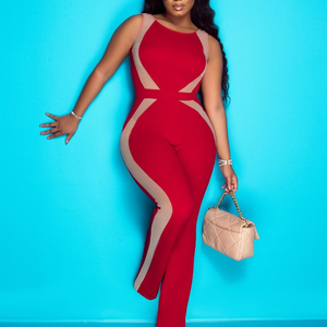 Flags Red Mesh Details Jumpsuit